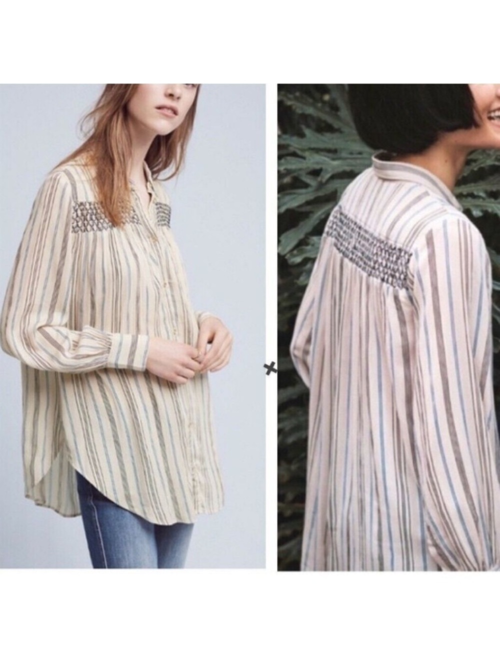 Anthropologie FLOREAT Northfork Striped Embroidered Boho Blouse S